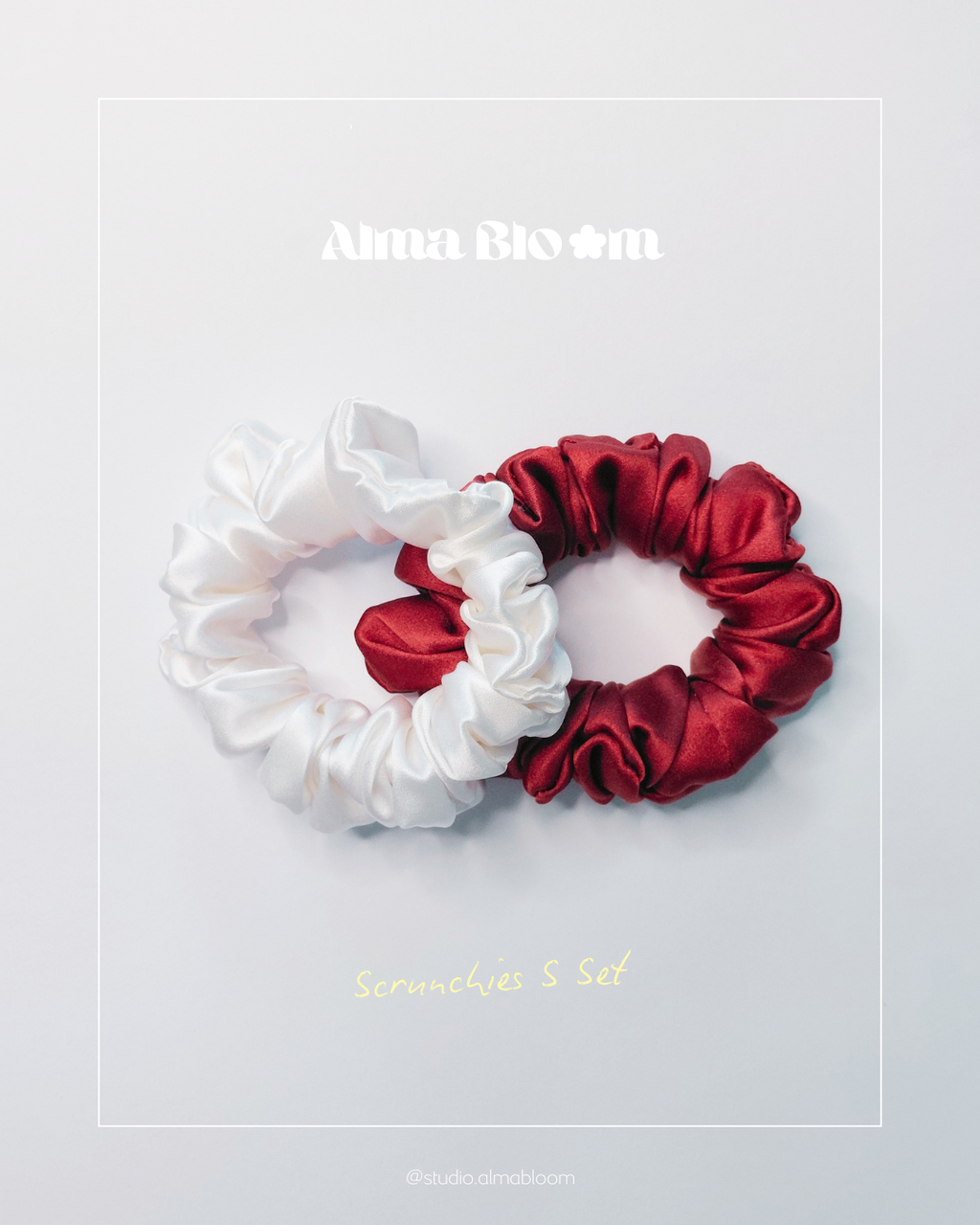 SS26 Collection - Set Silk Scrunchies M - White and Boudeaux